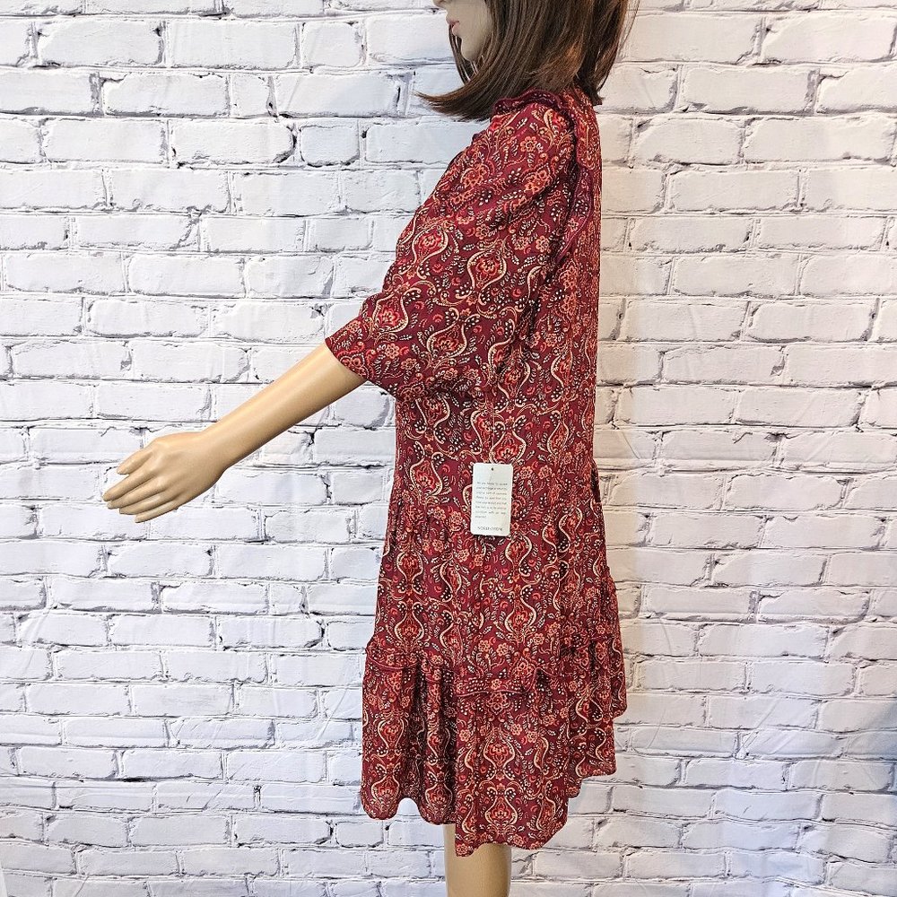 NWT!!! MAX STUDIO, Boho burgundy long sleeve floral pattern dress, size: large - Picture 10 of 15
